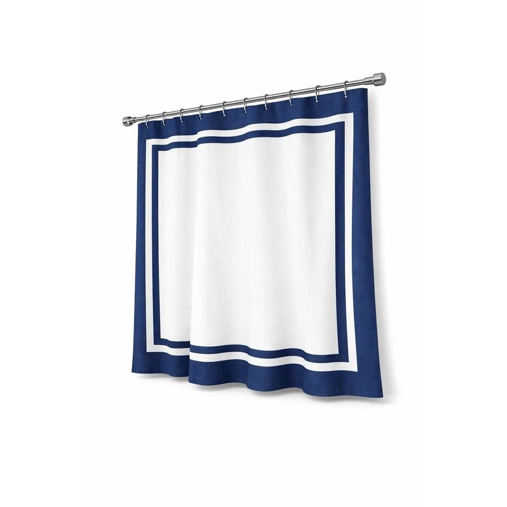 Madison Park Shower Curtain 72 x 72 100% Cotton White Navy Border Luxury Hotel